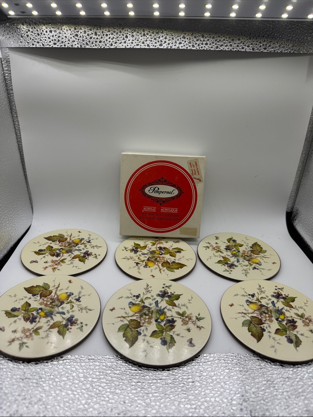 Vintage New Pimpernel Cream Floral and Yellow Fruit Coasters - Set of 6